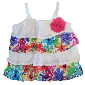 Baby Girl's The Children's Place White Floral Ruffled Tank Top Blouse Shirt 12-1
